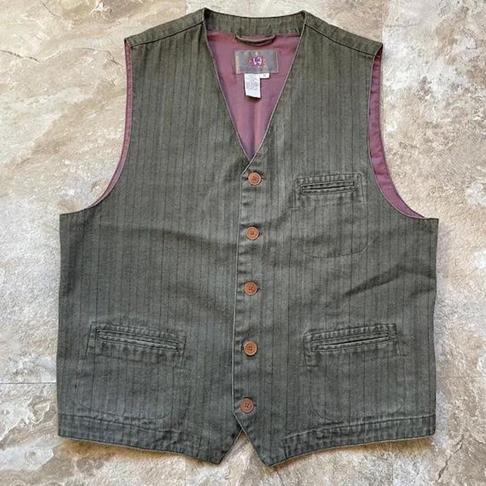 American-vintage Men's Green and Khaki Waistcoats-vests